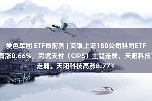 爱色军团 ETF最前列 | 交银上证180公司科罚ETF(510010)高涨0.66%，跨境支付（CIPS）主题走弱，天阳科技高涨8.77%