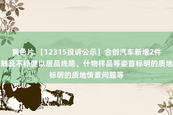 黄色片 【12315投诉公示】合创汽车新增2件投诉公示，触及不稳健以居品线路、什物样品等姿首标明的质地情景问题等