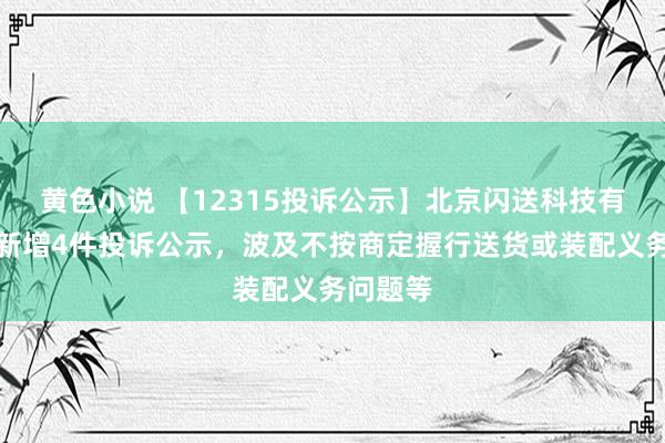 黄色小说 【12315投诉公示】北京闪送科技有限公司新增4件投诉公示，波及不按商定握行送货或装配义务问题等