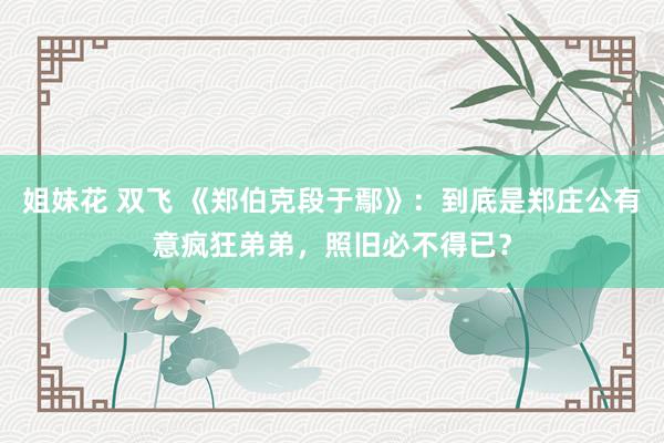 姐妹花 双飞 《郑伯克段于鄢》：到底是郑庄公有意疯狂弟弟，照旧必不得已？