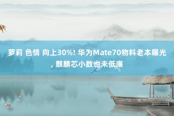 萝莉 色情 向上30%! 华为Mate70物料老本曝光， 麒麟芯小数也未低廉