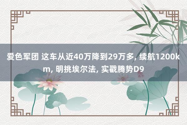 爱色军团 这车从近40万降到29万多， 续航1200km， 明挑埃尔法， 实戳腾势D9