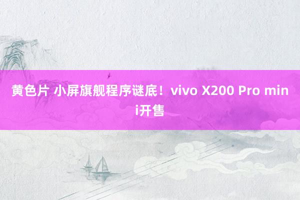 黄色片 小屏旗舰程序谜底！vivo X200 Pro mini开售