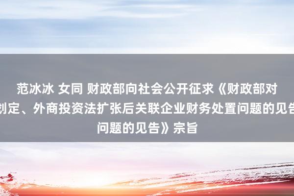 范冰冰 女同 财政部向社会公开征求《财政部对于新公划定、外商投资法扩张后关联企业财务处置问题的见告》宗旨