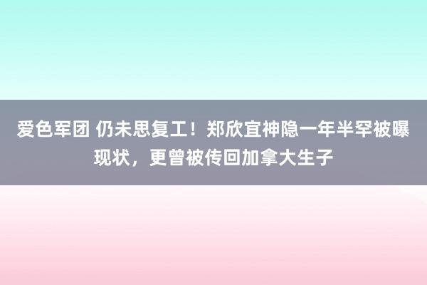 爱色军团 仍未思复工！郑欣宜神隐一年半罕被曝现状，更曾被传回加拿大生子