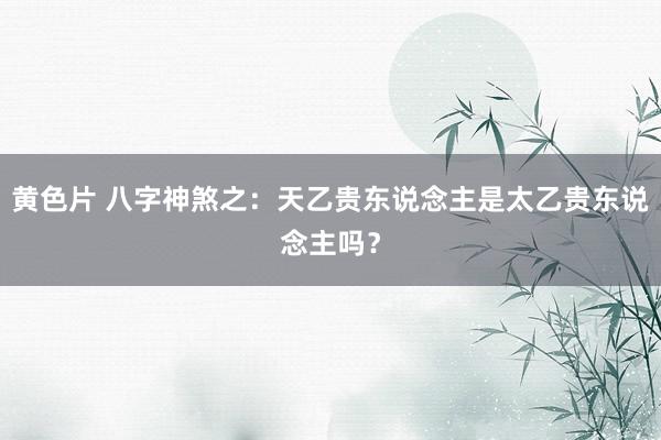 黄色片 八字神煞之：天乙贵东说念主是太乙贵东说念主吗？