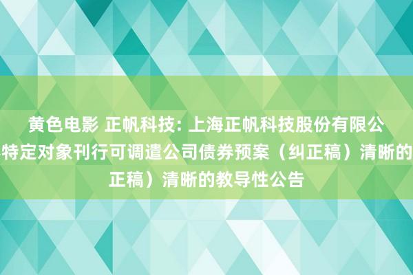 黄色电影 正帆科技: 上海正帆科技股份有限公司对于向不特定对象刊行可调遣公司债券预案（纠正稿）清晰的教导性公告