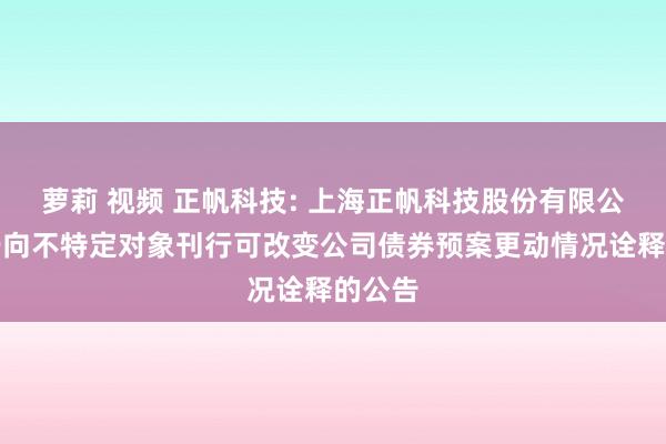 萝莉 视频 正帆科技: 上海正帆科技股份有限公司对于向不特定对象刊行可改变公司债券预案更动情况诠释的公告