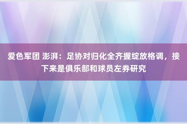 爱色军团 澎湃：足协对归化全齐握绽放格调，接下来是俱乐部和球员左券研究