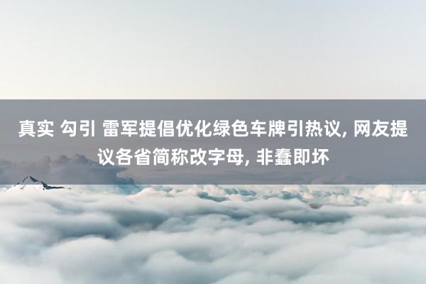 真实 勾引 雷军提倡优化绿色车牌引热议， 网友提议各省简称改字母， 非蠢即坏